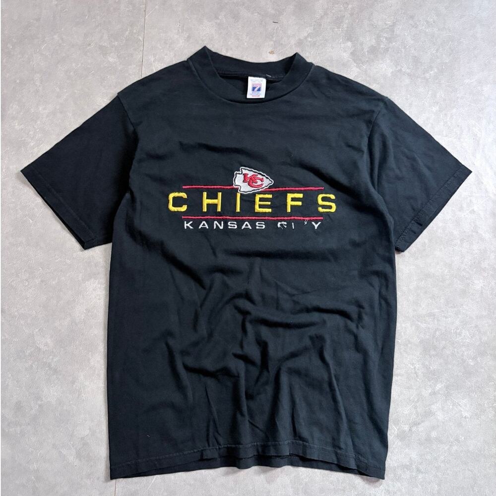 90s Vintage Kansas City Chiefs Embroidered Black T-Shirt -M